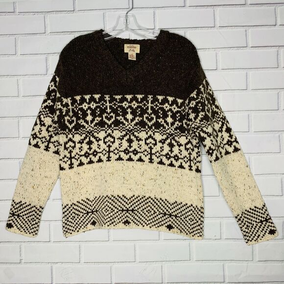 vintage 70s wool sweater hearts brown cream Giorgio Fiorlini size small women - Picture 1 of 6